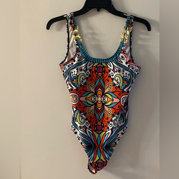 Unknown Other - Colorful Chain Strap One Piece Swimsuit